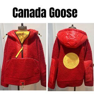 Canada Goose x Pyer Moss Cg Disc Anorak Red Wool Fleece Hoodie Jacket Men Medium